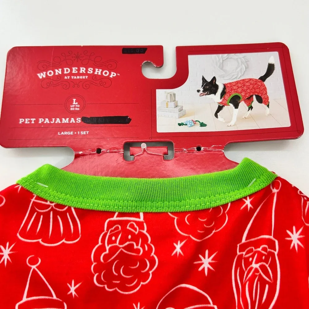 WonderShop Pet Pajamas Christmas Santa Claus Print Red Green Size‎ Large New